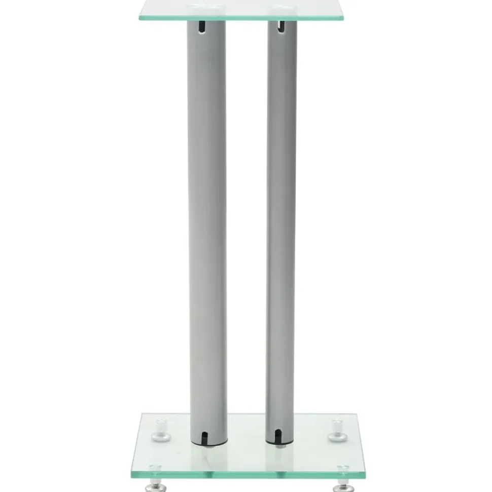 vidaXL Speakerstandaarden zuil-ontwerp gehard glas zilver 2 st