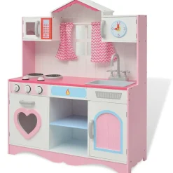 vidaXL Speelgoedkeuken roze en wit 82x30x100 cm hout