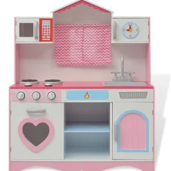 vidaXL Speelgoedkeuken roze en wit 82x30x100 cm hout