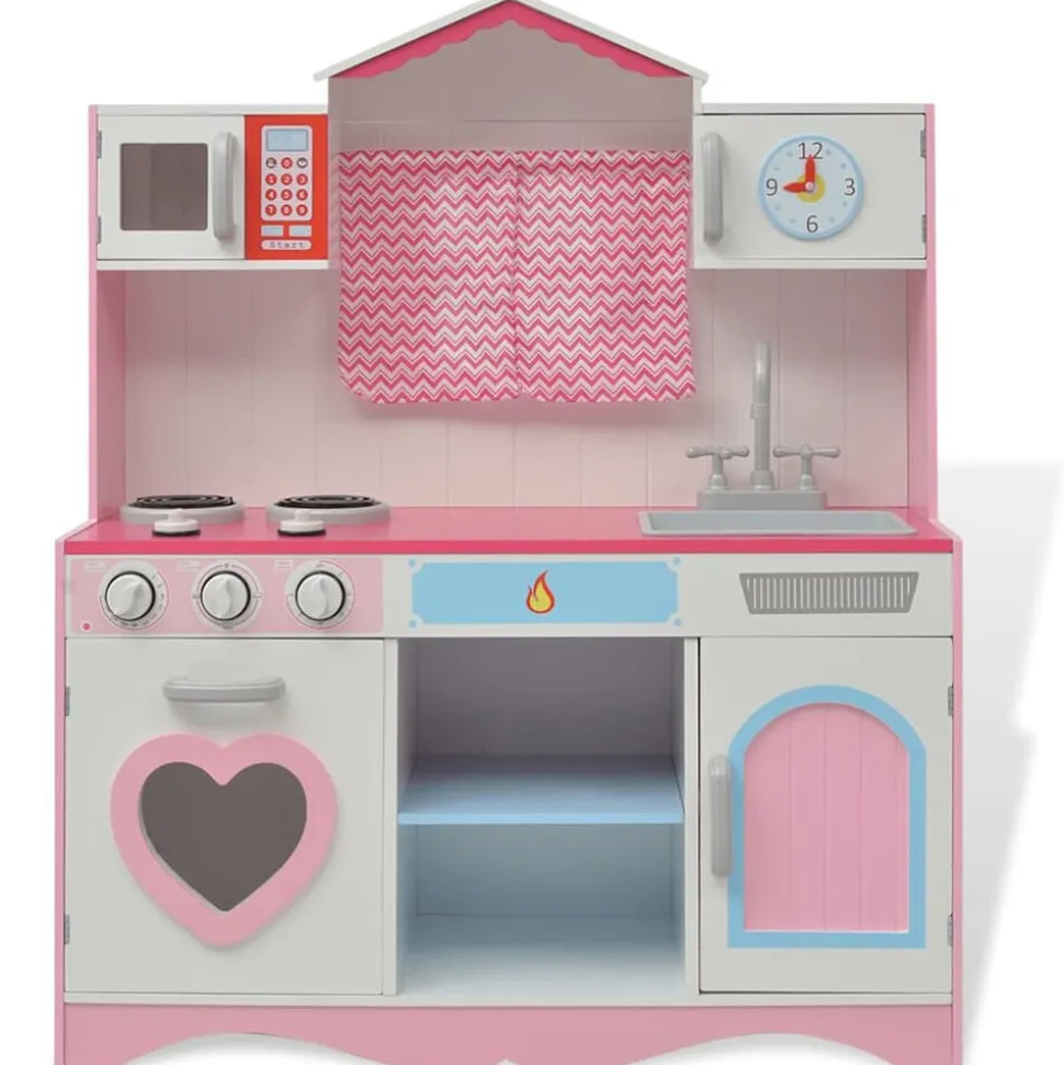 vidaXL Speelgoedkeuken roze en wit 82x30x100 cm hout