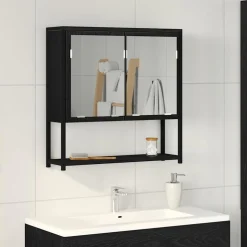 vidaXL Spiegelkast met plank Zwart Eiken 60 x 16 x 60 cm Bewerkt hout