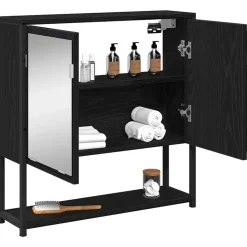 vidaXL Spiegelkast met plank Zwart Eiken 60 x 16 x 60 cm Bewerkt hout