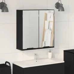 vidaXL Spiegelkast met plank Zwart Eiken 64 x 20 x 67 cm Bewerkt hout