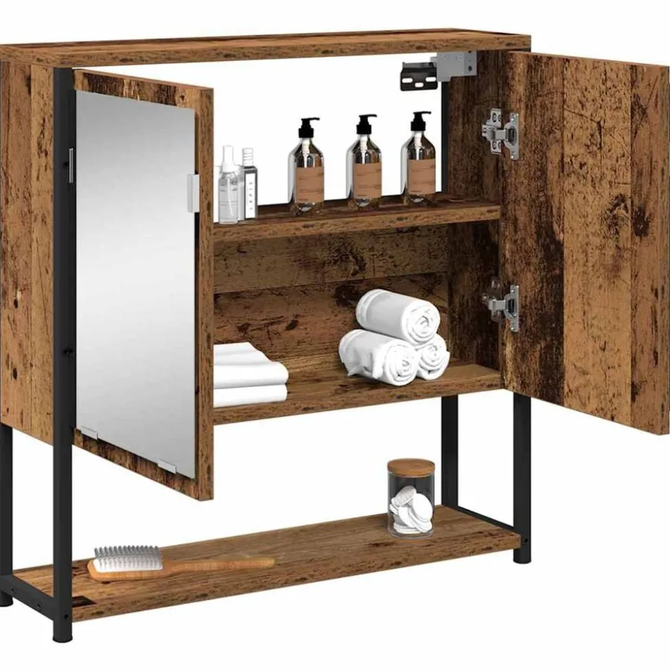 vidaXL Spiegelkast met plank Oudhout 60 x 16 x 60 cm Bewerkt hout