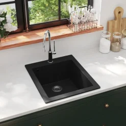 vidaXL Spoelbak opbouw enkele bak graniet zwart