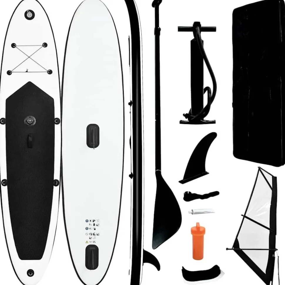 vidaXL Stand Up Paddleboard opblaasbaar met zeilset zwart en wit