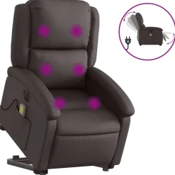 vidaXL Sta-op-massagestoel elektrisch echt leer donkerbruin