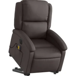 vidaXL Sta-op-massagestoel elektrisch echt leer donkerbruin