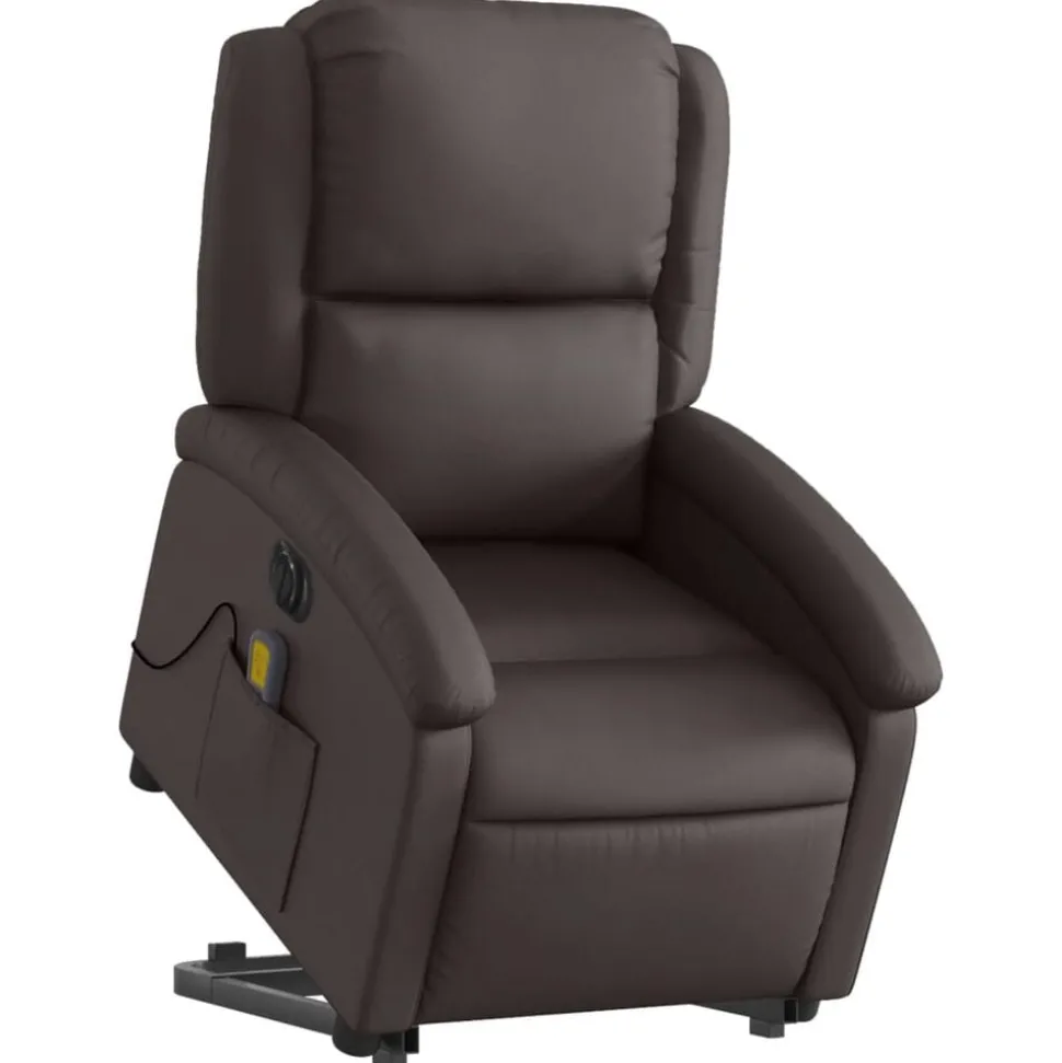 vidaXL Sta-op-massagestoel elektrisch echt leer donkerbruin