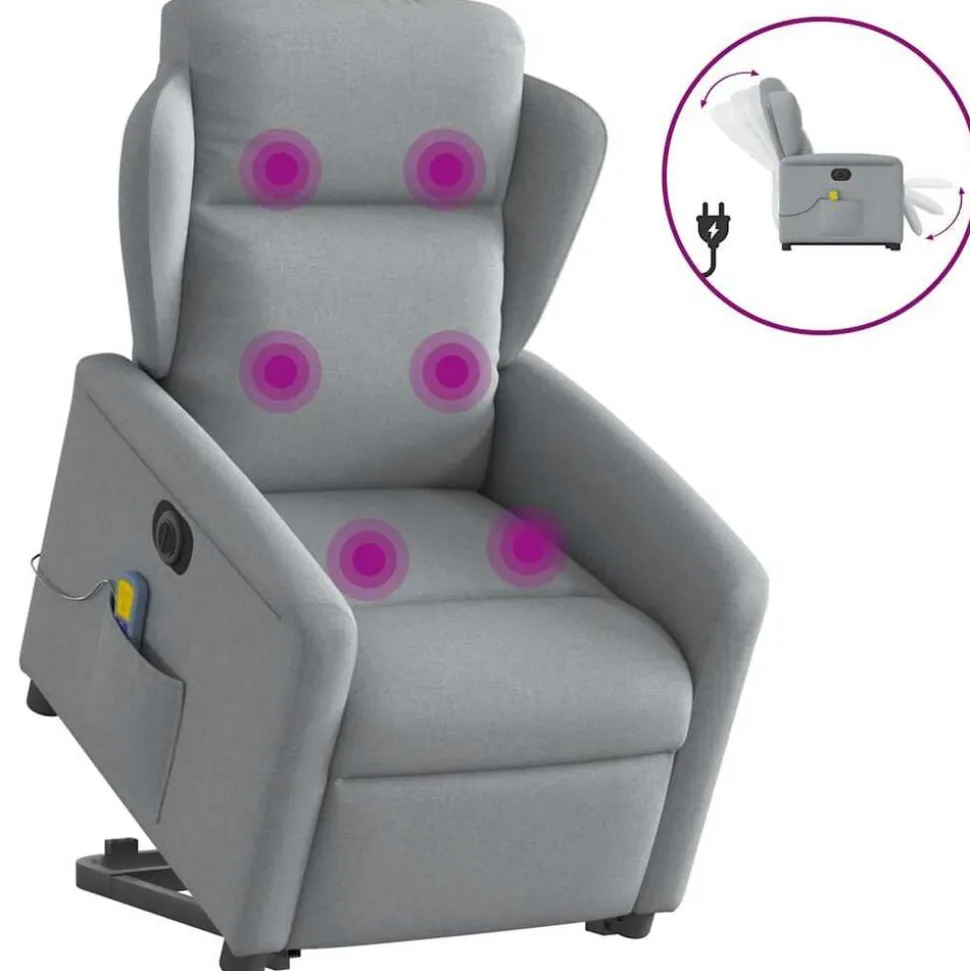 vidaXL Sta-op-massagestoel elektrisch verstelbaar stof lichtgrijs