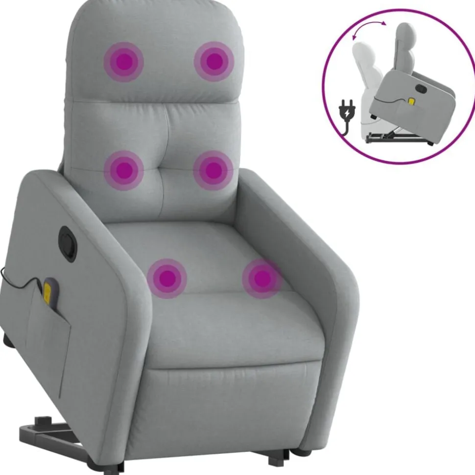 vidaXL Sta-op-massagestoel verstelbaar stof lichtgrijs