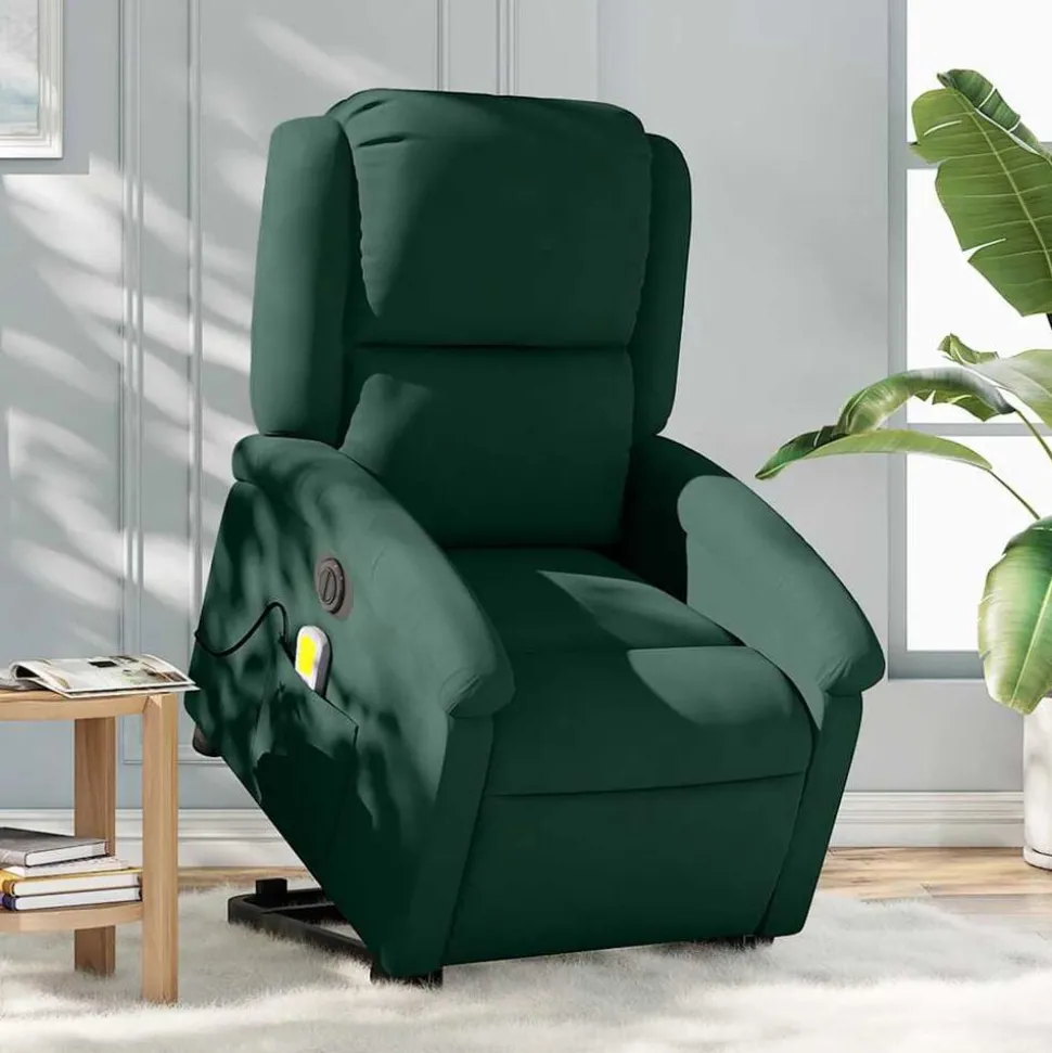 vidaXL Sta-op-massagestoel elektrisch verstelbaar fluweel donkergroen