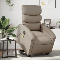 vidaXL Sta-op-massagestoel elektrisch kunstleer cappuccinokleurig