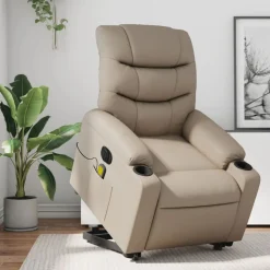 vidaXL Sta-op-massagestoel elektrisch kunstleer cappuccinokleurig