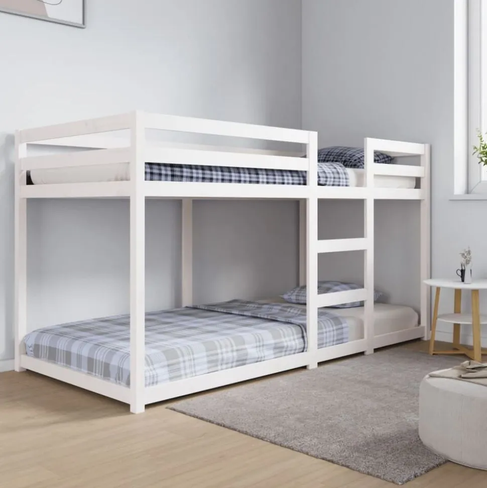 vidaXL Stapelbed massief grenenhout wit 90x200 cm