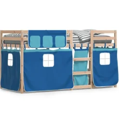 vidaXL Stapelbed met gordijnen 90x200 cm massief grenenhout blauw