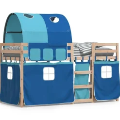 vidaXL Stapelbed met gordijnen 80x200 cm massief grenenhout blauw
