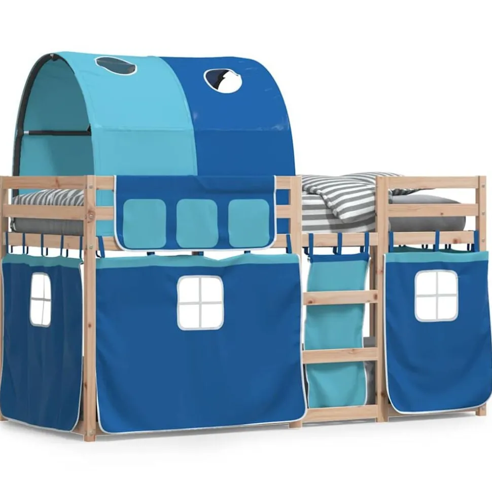 vidaXL Stapelbed met gordijnen 80x200 cm massief grenenhout blauw