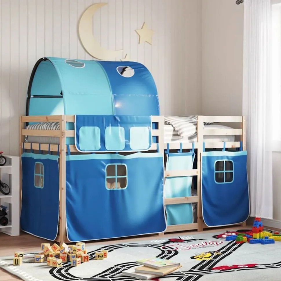 vidaXL Stapelbed met gordijnen 80x200 cm massief grenenhout blauw