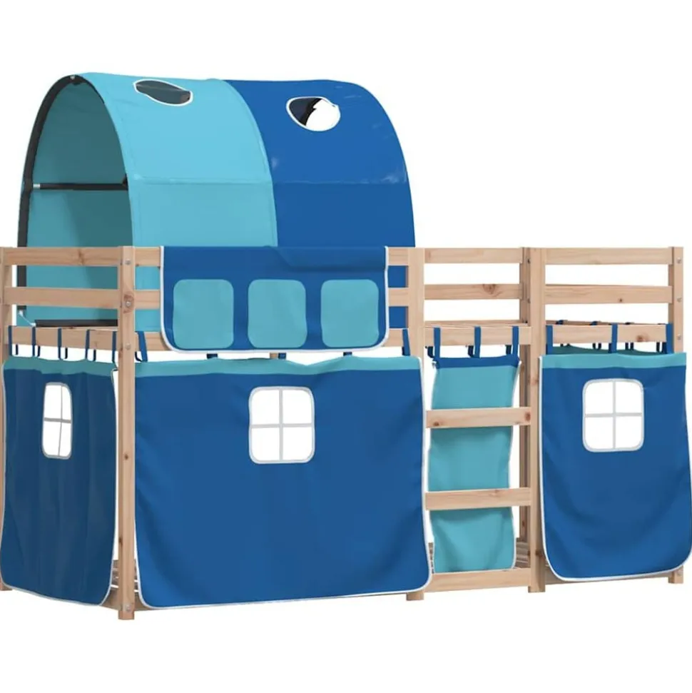 vidaXL Stapelbed met gordijnen 80x200 cm massief grenenhout blauw