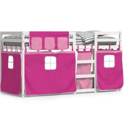 vidaXL Stapelbed met gordijnen 90x200 cm grenenhout roze
