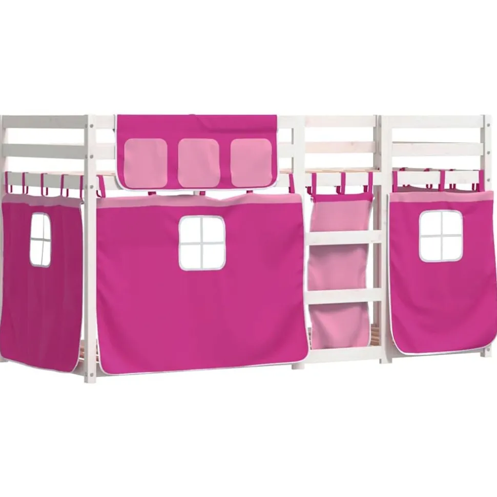 vidaXL Stapelbed met gordijnen 90x200 cm grenenhout roze