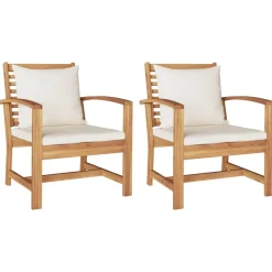 vidaXL Stoel 2 Stuk Bruin en Crème 65 x 60 x 76,5 cm Massief Teakhout