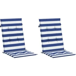 vidaXL Stoelkussens 2 st hoge rug gestreepte stof wit en blauw