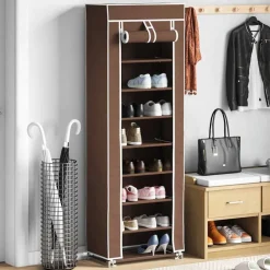 vidaXL Stoffen schoenenrek met hoes 162 x 57 x 29 cm bruin