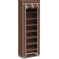 vidaXL Stoffen schoenenrek met hoes 162 x 57 x 29 cm bruin
