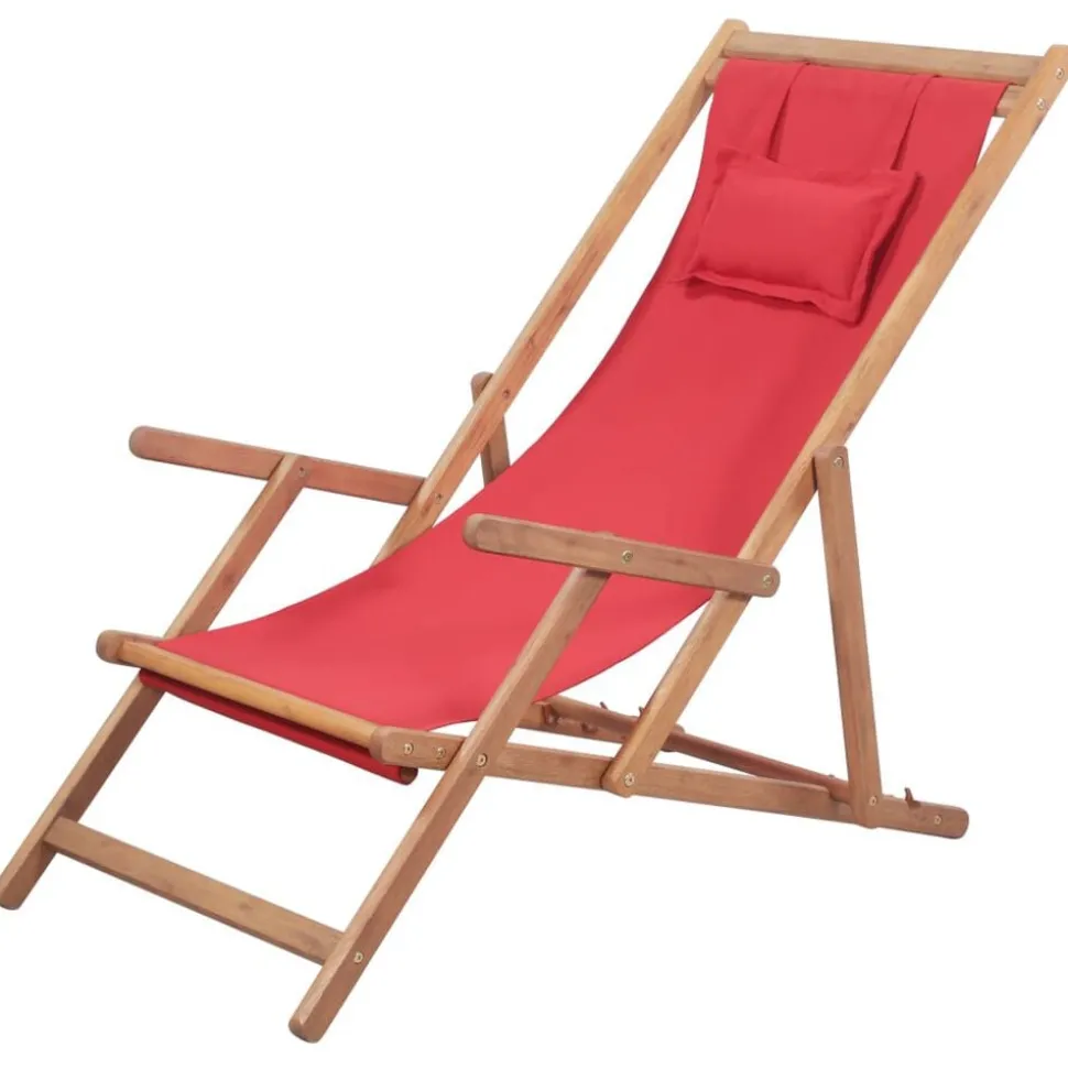 vidaXL Strandstoel inklapbaar stof en houten frame rood