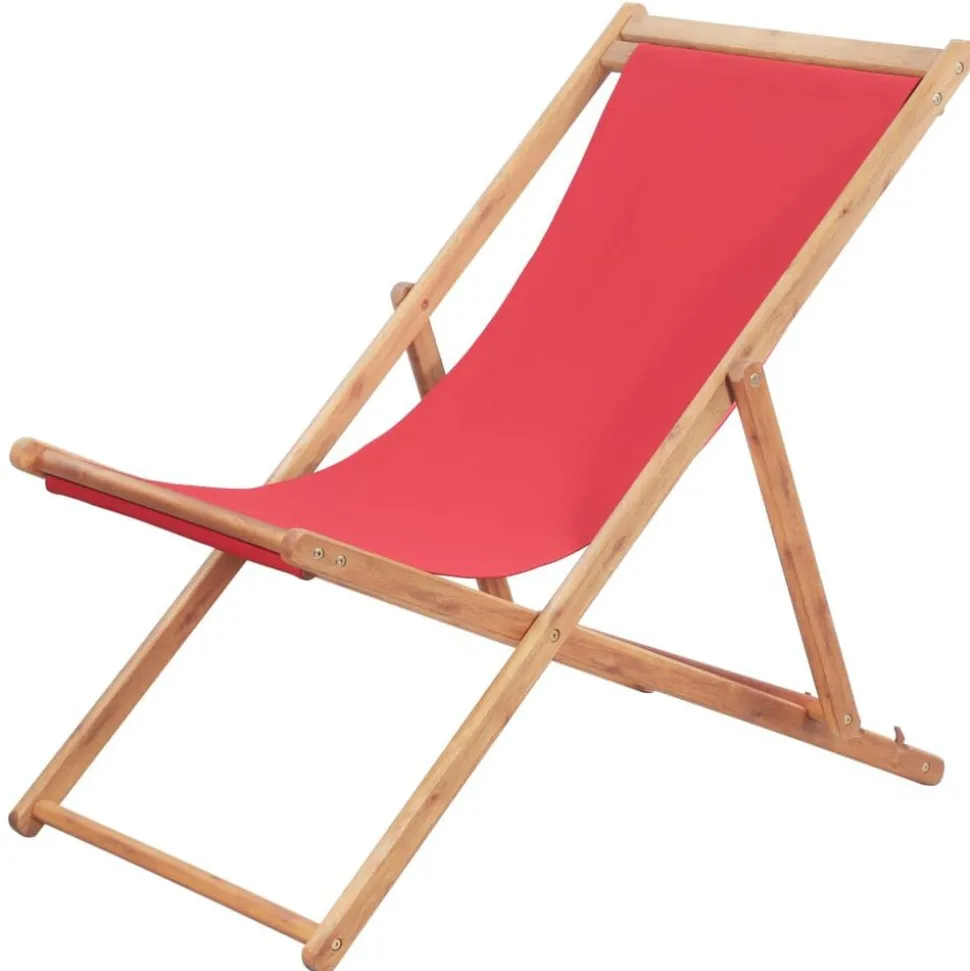 vidaXL Strandstoel inklapbaar stof en houten frame rood