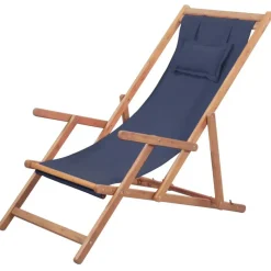 vidaXL Strandstoel inklapbaar stof en houten frame blauw