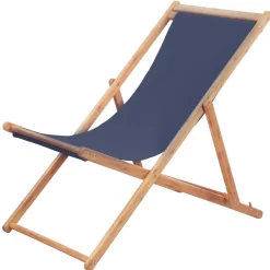 vidaXL Strandstoel inklapbaar stof en houten frame blauw