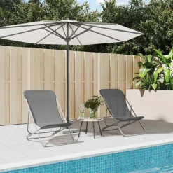 vidaXL Strandstoelen 2 st textileen en gepoedercoat staal grijs