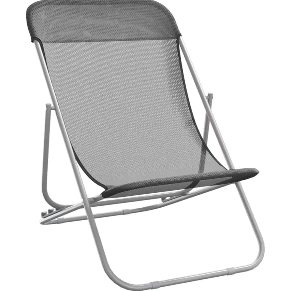 vidaXL Strandstoelen 2 st textileen en gepoedercoat staal grijs