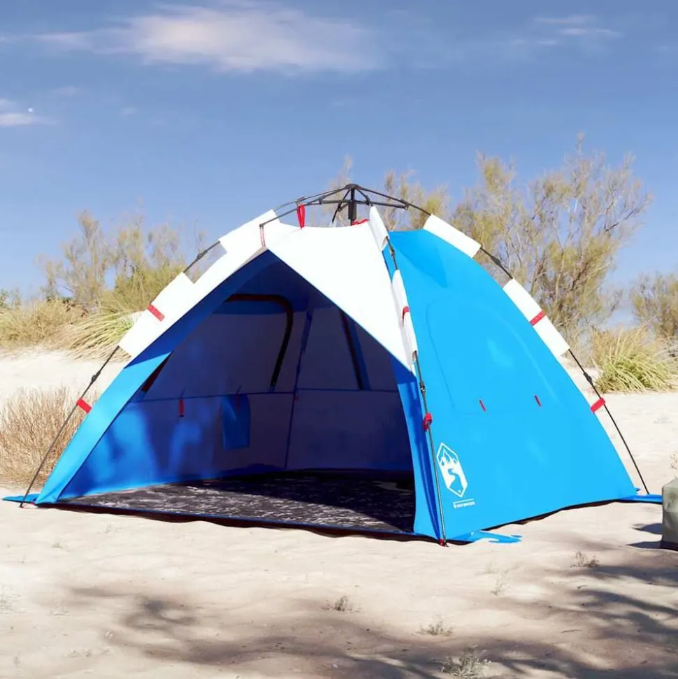 vidaXL Strandtent 3-persoons waterdicht snelontgrendeling azuurblauw