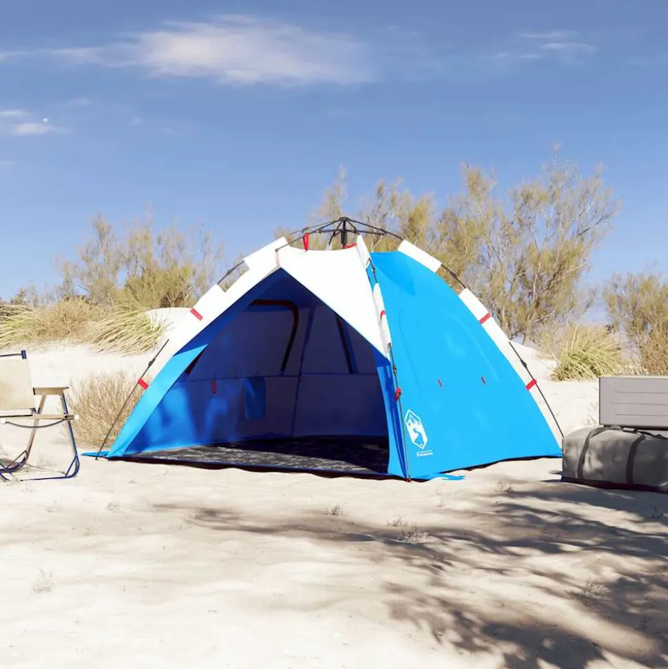 vidaXL Strandtent 3-persoons waterdicht snelontgrendeling azuurblauw