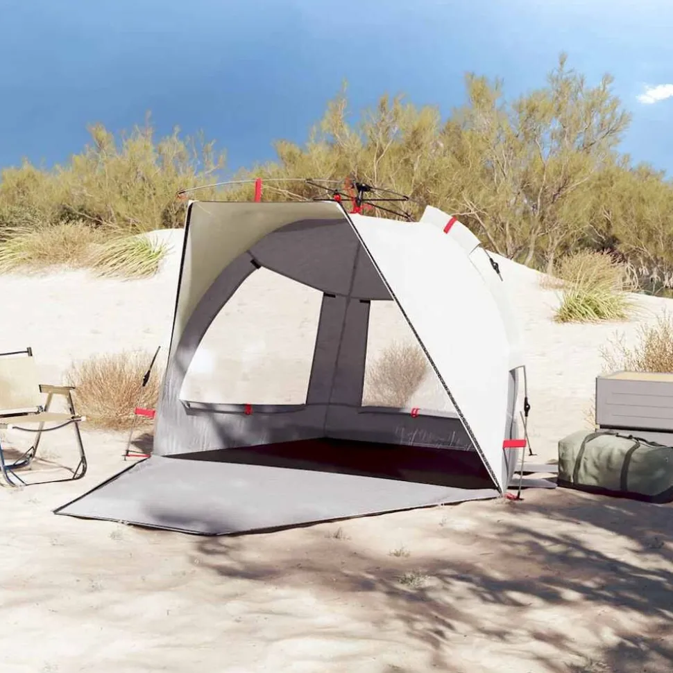 vidaXL Strandtent 2-persoons waterdicht snelontgrendeling grijs