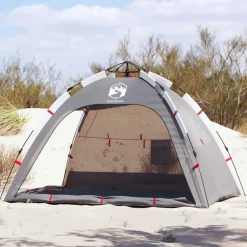 vidaXL Strandtent 2-persoons waterdicht snelontgrendeling grijs