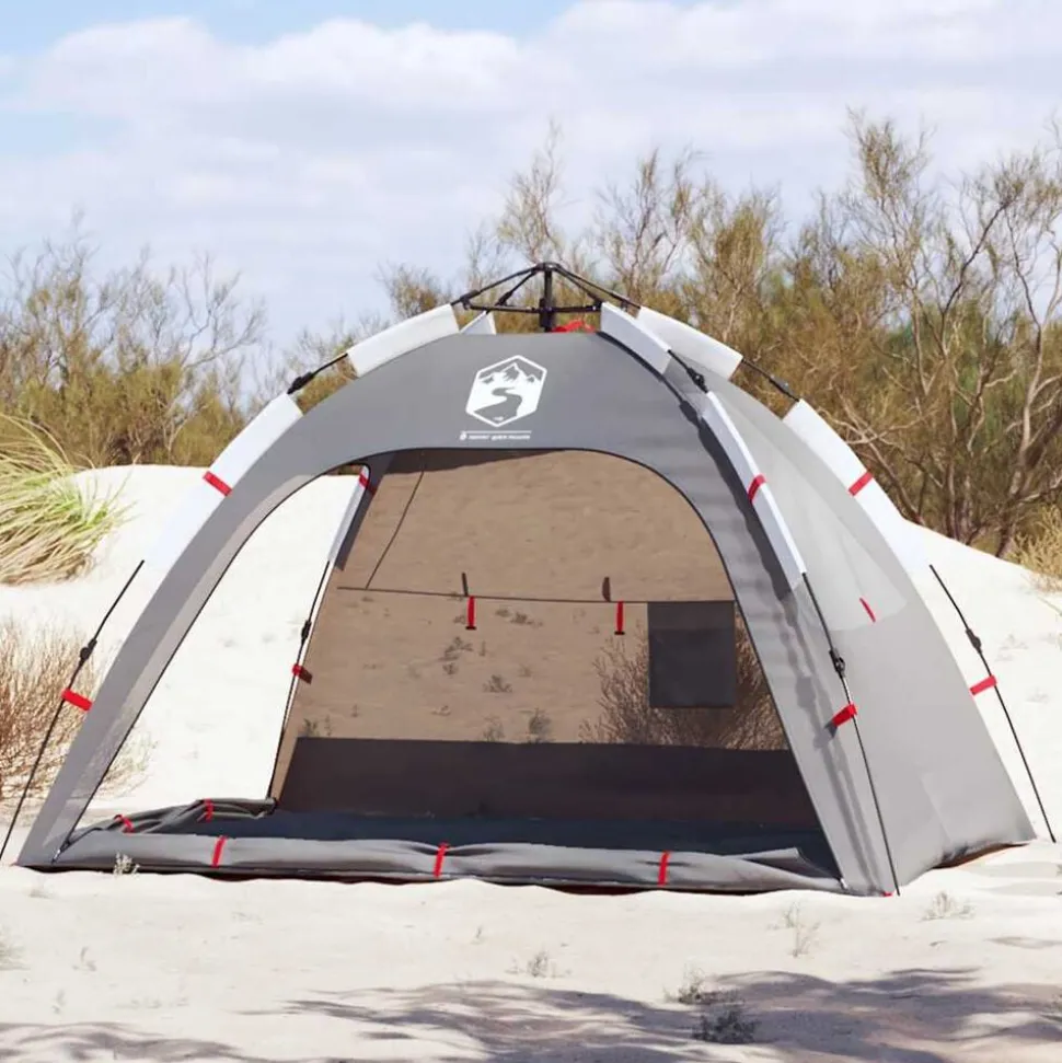 vidaXL Strandtent 2-persoons waterdicht snelontgrendeling grijs