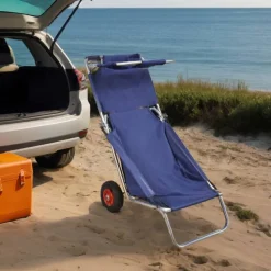 vidaXL Strandtrolley met wielen draagbaar en inklapbaar blauw