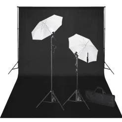 vidaXL Studioset met zwarte achtergrond en lampen 600x300 cm