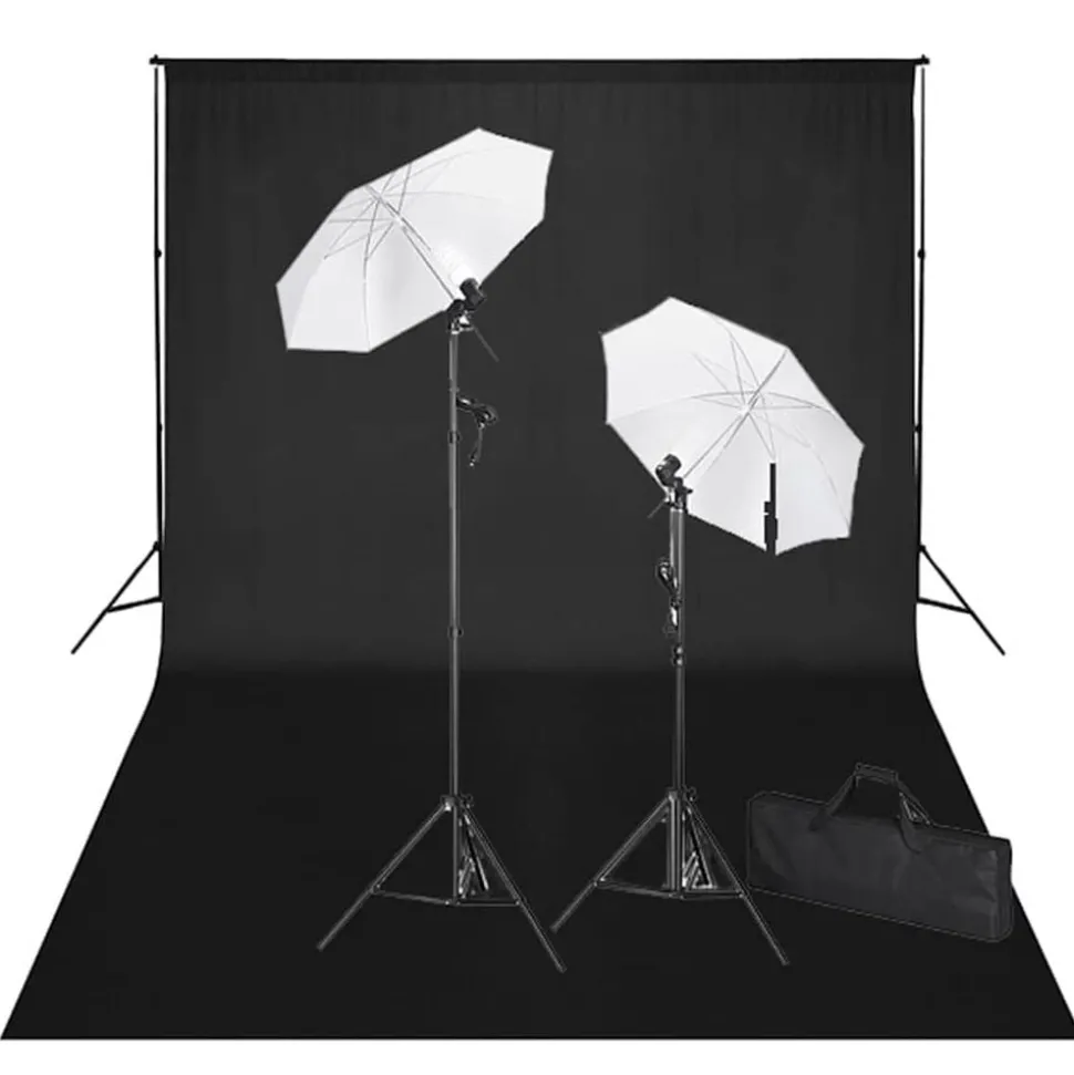 vidaXL Studioset met zwarte achtergrond en lampen 600x300 cm