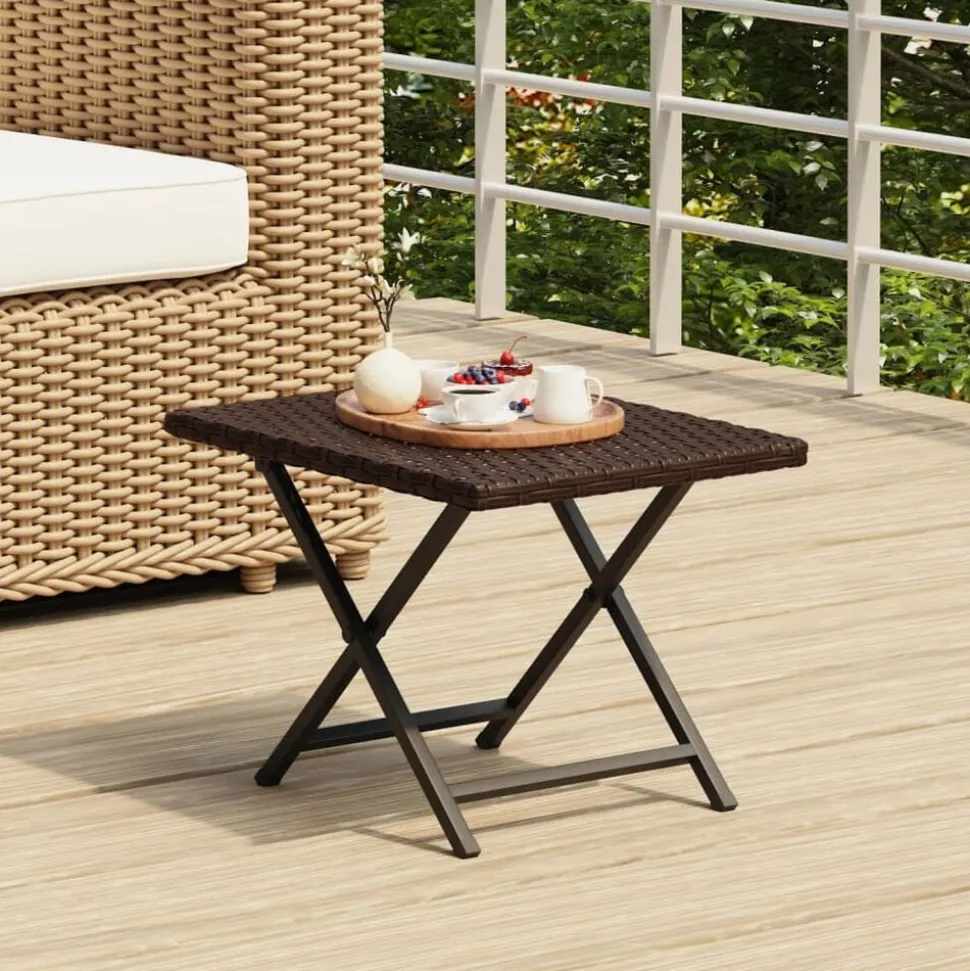 vidaXL Tafel inklapbaar 45x35x32 cm poly rattan bruin