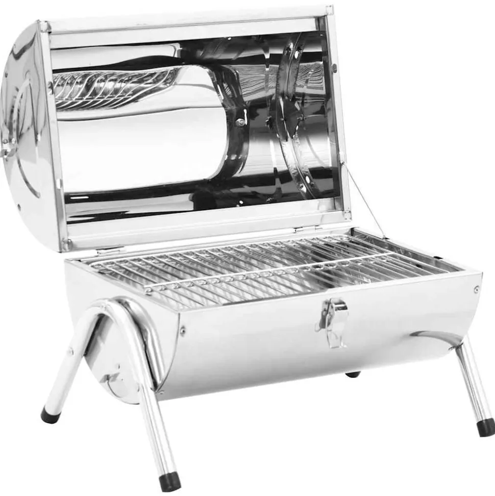 vidaXL Tafelbarbecue houtskool dubbele roosters roestvrij staal