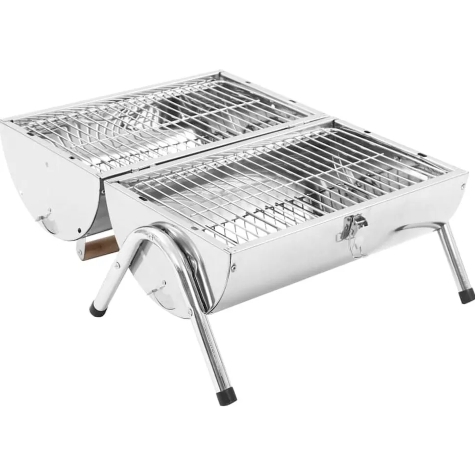 vidaXL Tafelbarbecue houtskool dubbele roosters roestvrij staal