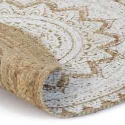 vidaXL Tapijt met print rond 90 cm gevlochten jute