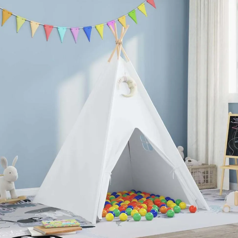 vidaXL Teepee Tent Wit 120 x 120 x 150 cm Stof en Plastic