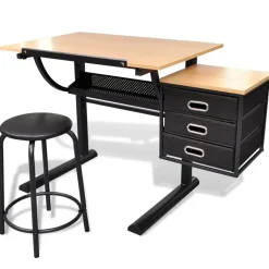 vidaXL Tekentafel met kastje + kruk